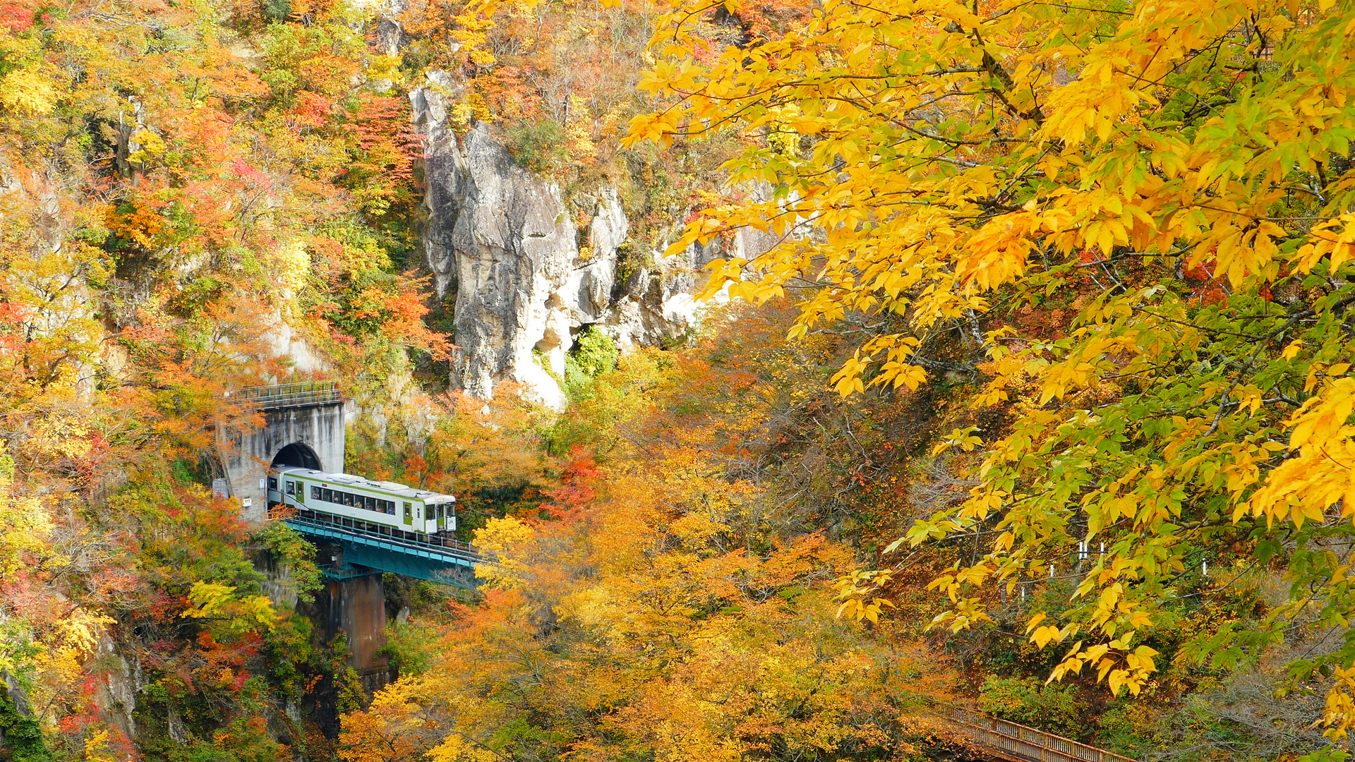 Naruko Gorge Valley with Rail Tunnel in Miyagi Tohoku Japan