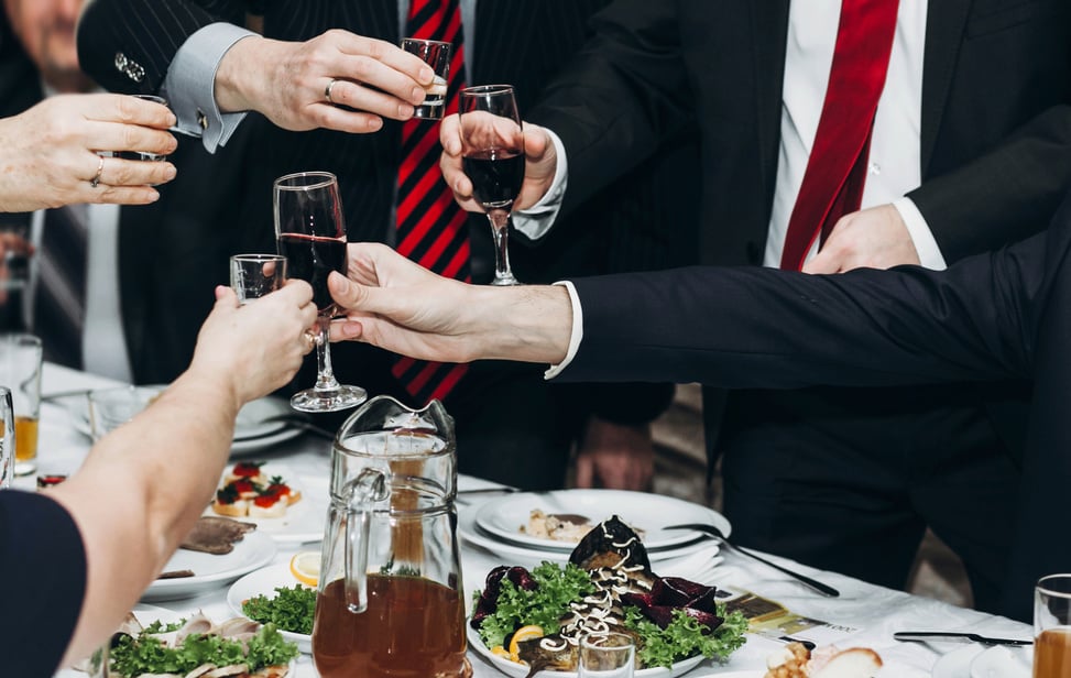 Corporate Business Man Toasting at Dinner Party Table Hands Clos